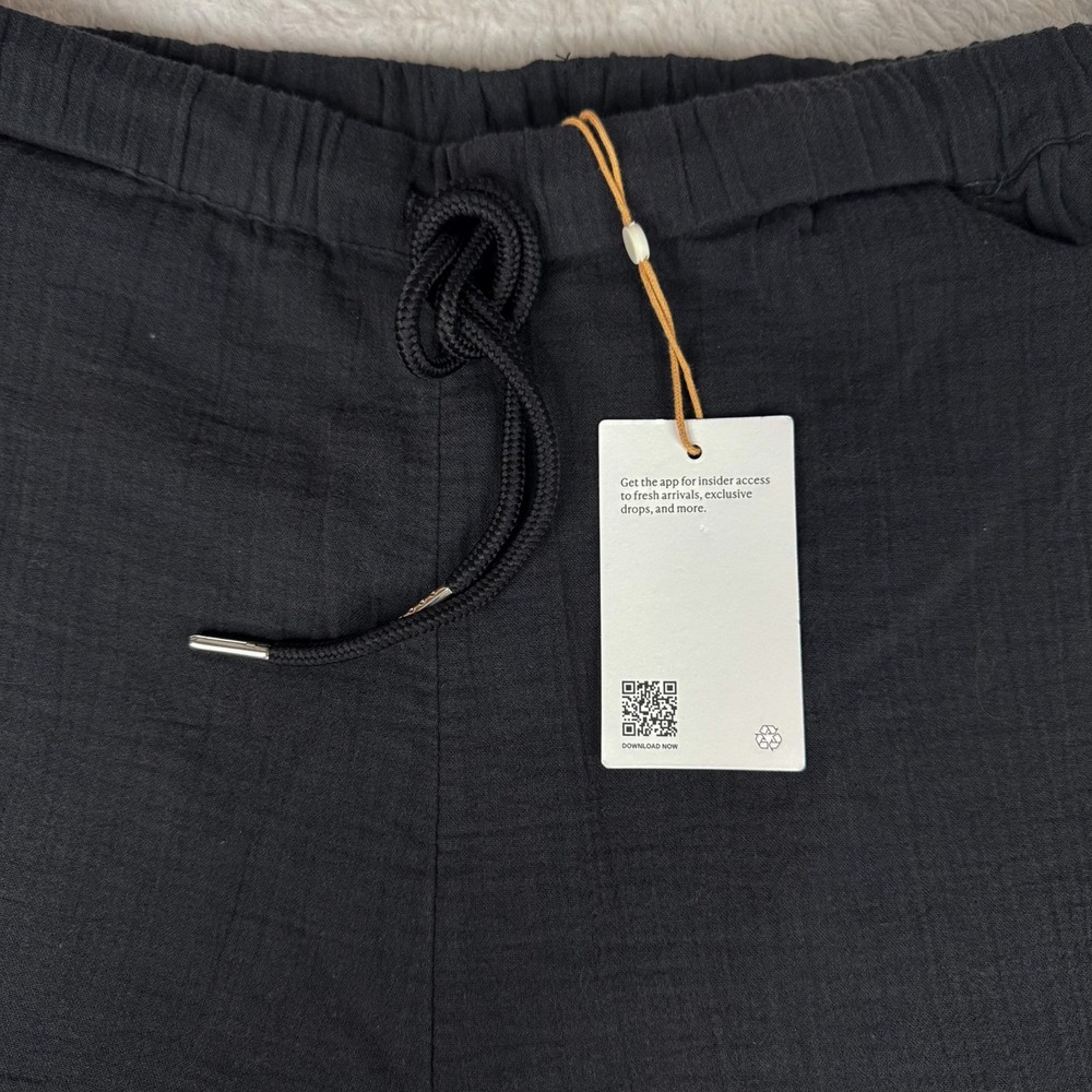 Quince Womens M Organic Cotton Gauze Straight Leg Pants Black NWT Drawstring - Picture 6 of 12